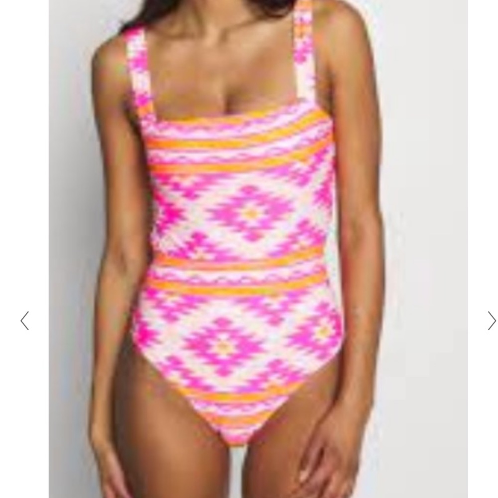 New Aerie cheeky one piece pink printed swimsuit size Large